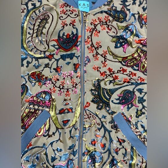 KAS New York Burnout Floral Velvet Boho Bomber Jacket Women XS Multicolor - Picture 2 of 7